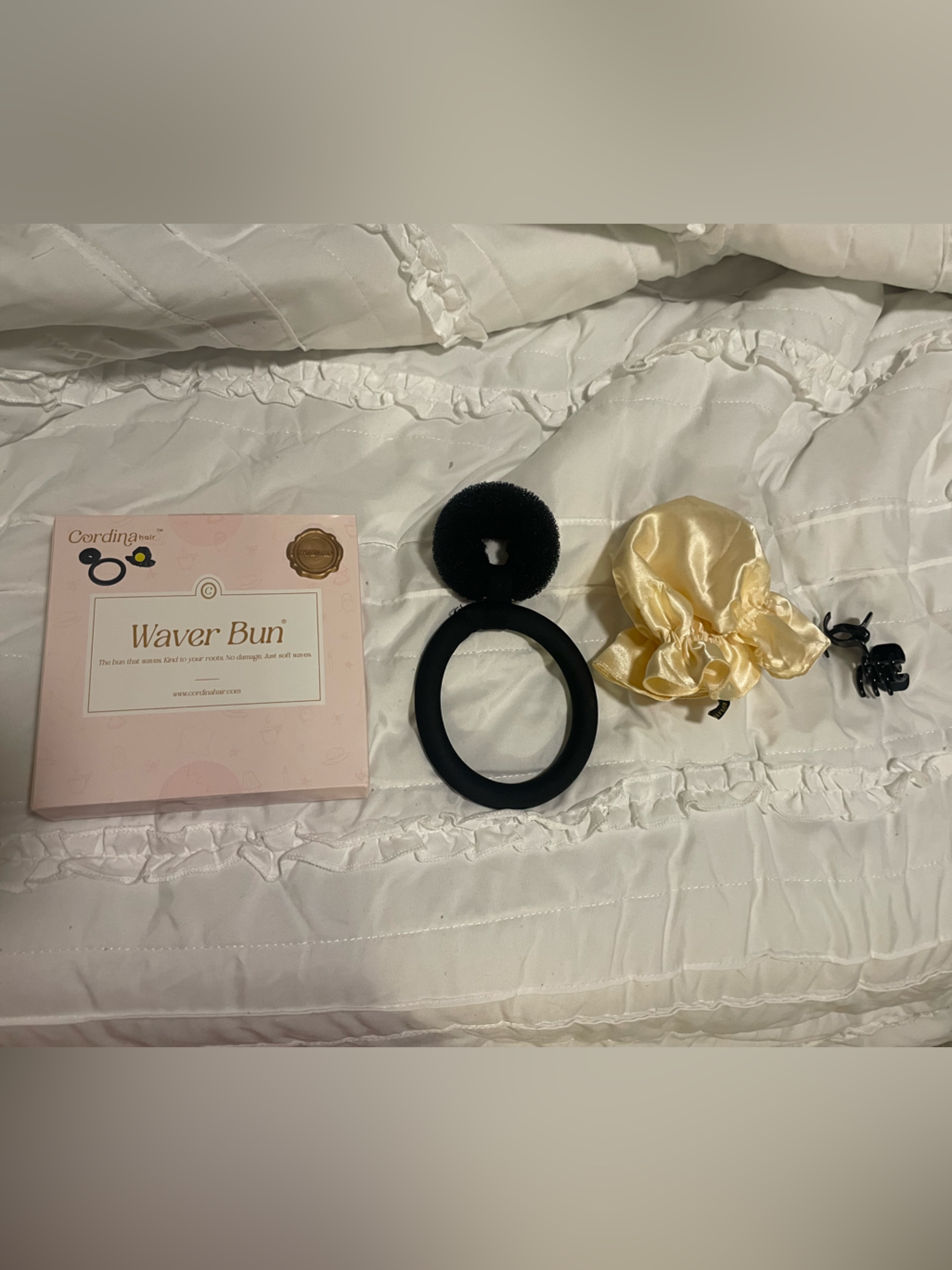 Waver Bun Hair Styling Kit Cream Satin Scrunchie Black Accessories Waver Bun Hair Styling Kit Cream Satin Scrunchie Black Accessories